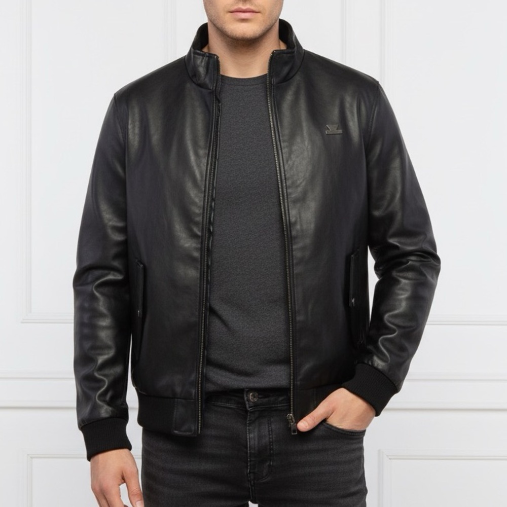 Emperio di Milano Black Faux Leather Bomber Jacket Men’s Size M (Missing Tag)